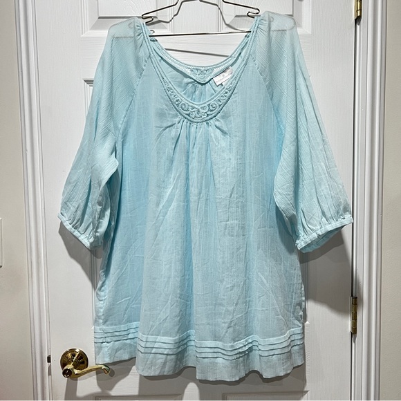 Soft Surroundings Tops - Soft Surroundings Light Blue Embroidered Cotton Tunic
